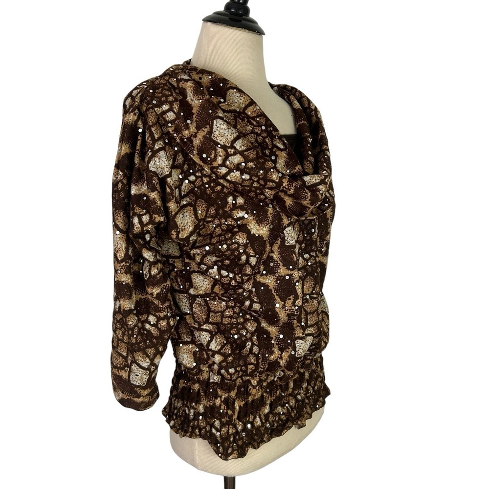 ISABELLA RODRIGUEZ New Animal Print Alligator TOP S Cowl Blouse Chic Maximalist - Picture 15 of 17